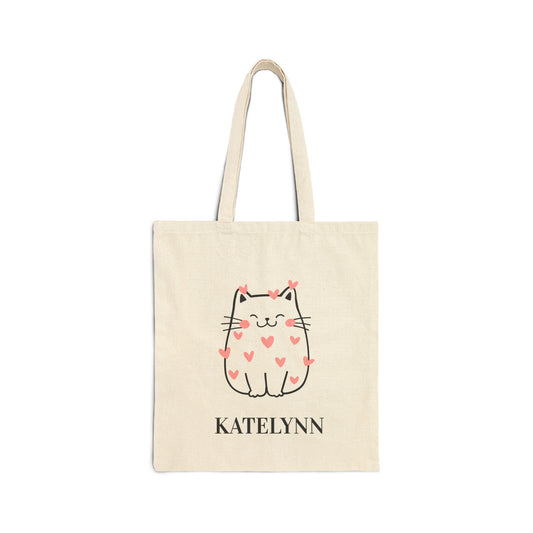 White Cat with Hearts Tote Bag